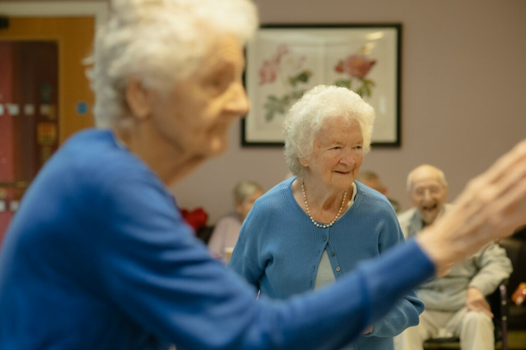 seniors doing group exercise