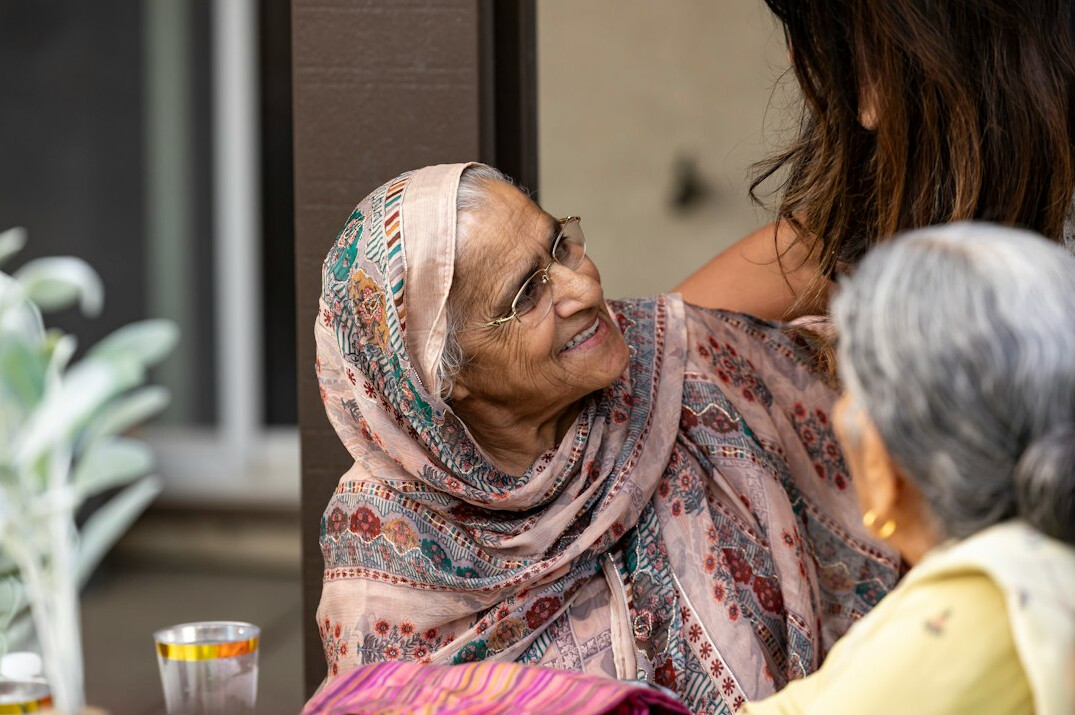 elderly people smiling in community